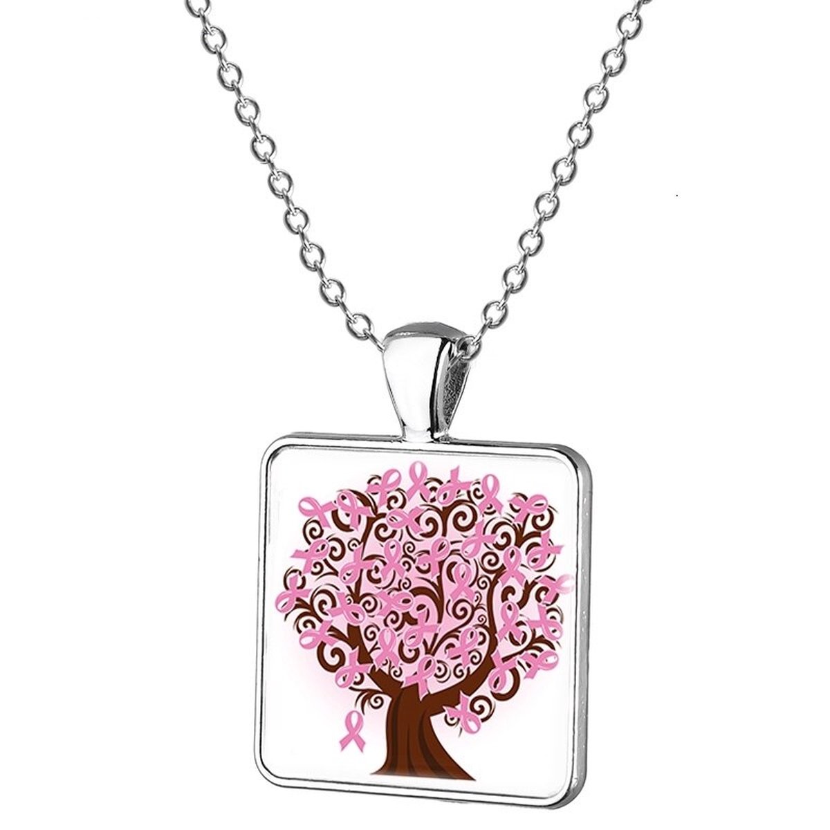 GoedeDoelen.Shop | Ketting Tree of Ribbons | Pink Ribbon Ketting | Pink Ribbon Sieraad | Gedenkketting | Statement Ketting | Cancer Awareness | Hope | Cadeau | Wellness-House