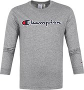 Champion - Longsleeve T-Shirt Script Logo Grijs - L - Comfort-fit