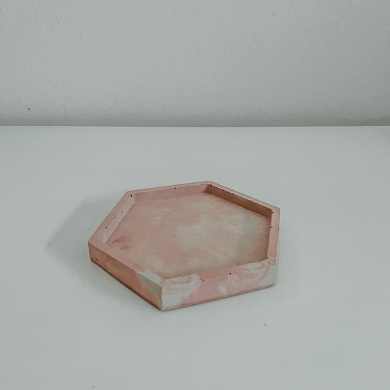 Schaaltje amberblokje | hexagon | zeshoek | beton | roze, wit/grijs