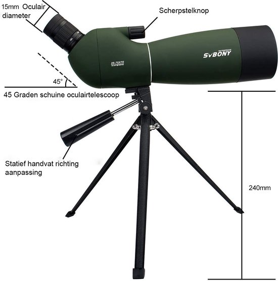 Svbony SV28 - Spotting Scope - 20-60x80 BAK4 Prism - MC Optics Monoculaire Telescoop - Groot oculair met statief -Telefoonadapter -Spotting Scope voor vogels kijken - SVBony