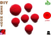 Bob Online ™ – 6 Stuks – Rood - 30mm Ronde Gehaakte Houten Kralen met ca. 7mm Gaatje – Houten Gehaakte Kralen - Rijgkralen - Kralen Rijgen - DIY Houten Gehaakte Kralen – 30mm Round Hemu Wood Crochet Beads – Crochet Beads