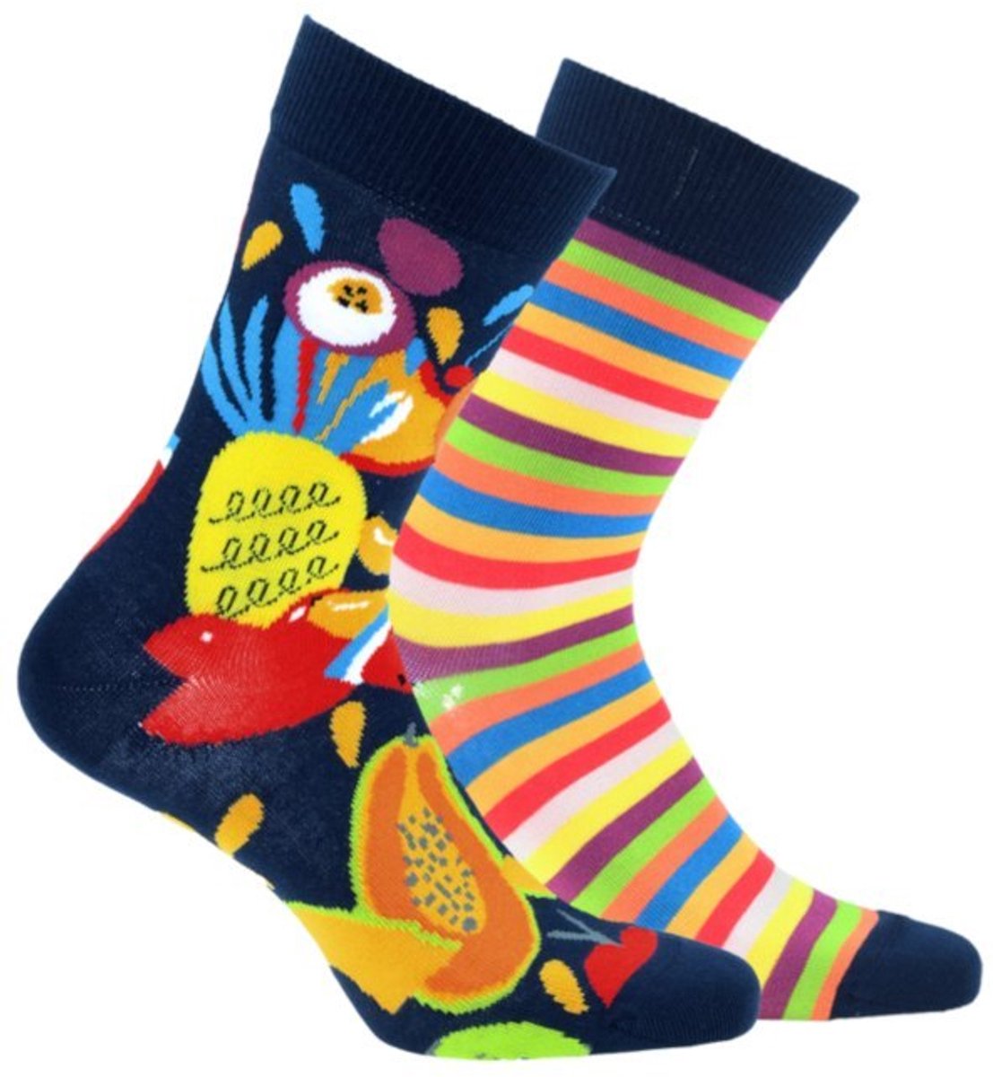2 pack Gatta-Wola katoenen sokken Funky, 2 verschillende patronen, maat 39-42, Mix fruit & strepen patroon
