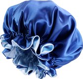 Blauwe Satijnen Slaapmuts met randje / Reversible Hair Bonnet / Haar bonnet van Satijn / Satin bonnet / Afro nachtmuts voor slapen