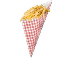 Frietzakken  - Papier - Rood/Wit - 25 stuks met bio houten vorkjes 25 stukjes