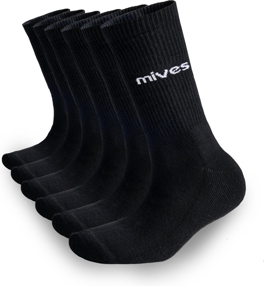 6 X Mives® tennis & fitness sokken Dames 40-45 zwart - 6 paar