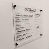 Menuplanner 40x35 cm - Acryl - Nederlands - Inclusief stift en montagemateriaal. Uitwisbaar en herschrijfbaar - transparant - Memobord / Planbord / Whiteboard