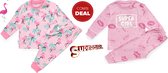 Frogs and Dogs - baby/peuter - kraamcadeau - meisjes - pyjama - 1+1 COMBIDEAL- Flamingo & Supergirl - maat 74