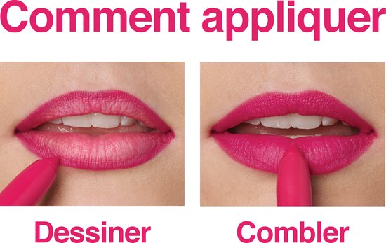 Hoe aan te brengen: tekenen en invullen met felroze lipstick op een mond.