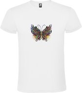 Wit t-shirt met Kleurrijke Vlinder als print Size S