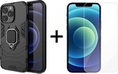 iPhone 13 Pro Max hoesje Armor Case Zwart Kickstand Ring shock proof magneet - 1x iPhone 13 Pro Max Screenprotector