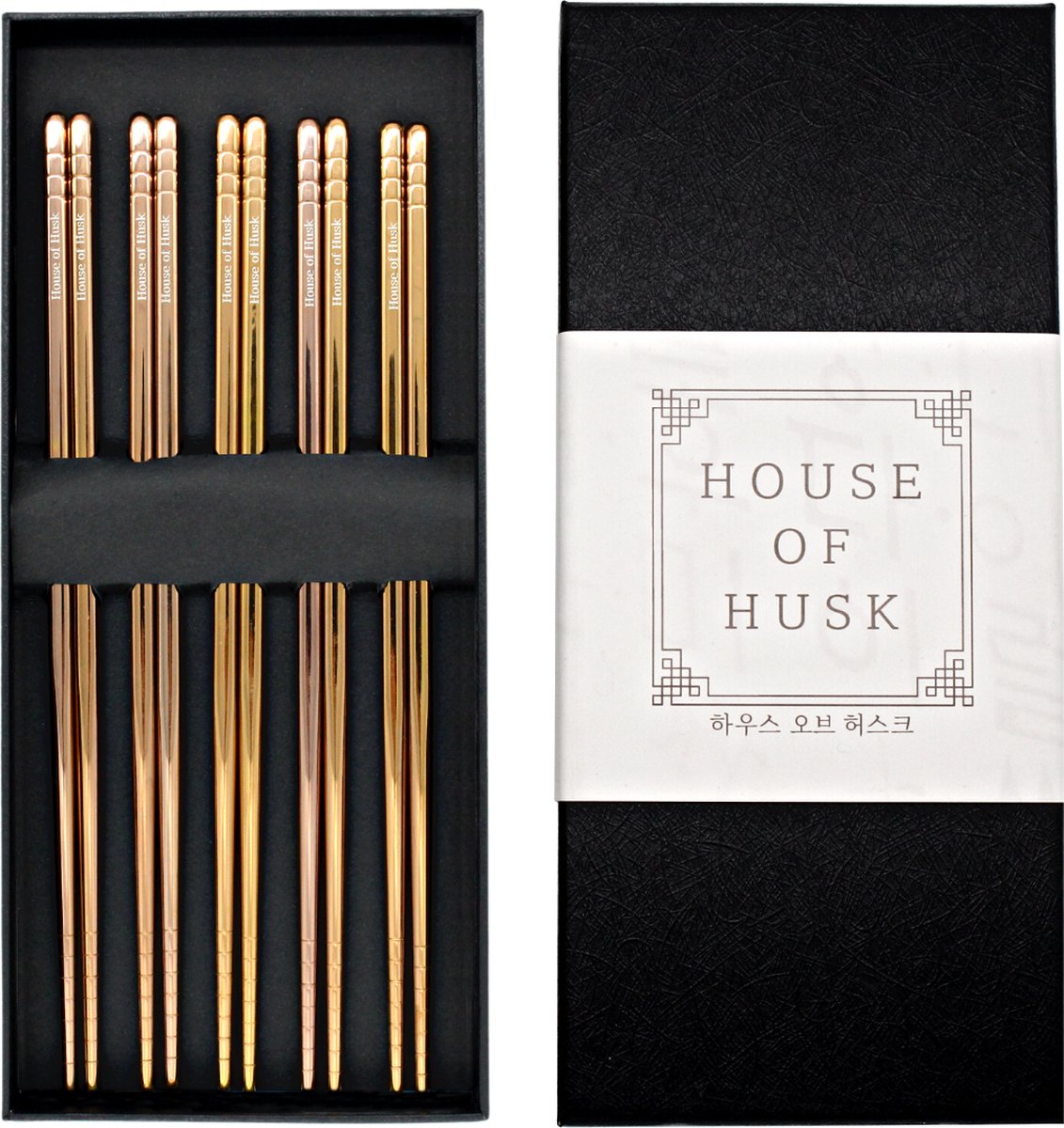 House of Husk Chopsticks Set - Koreaanse Eetstokjes - Vaatwasserbestendig - RVS - 5 Paar - Rose Goud - House of Husk