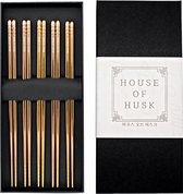 House of Husk ™ - Set de baguettes en Métal or rose - 5 paires de Baguettes coréennes - Acier inoxydable - Métal - Baguettes - Coréen - Va au lave-vaisselle - Baguettes de sushi - Nouilles