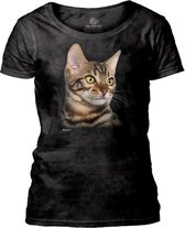 Ladies T-shirt Striped Cat Portrait M