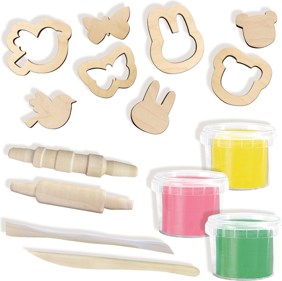 SES Creative - Eco Klei - Eco Set met Houten Tools (3x90g) - Vegan en Glutenvrij - Herbruikbaar - Uitwasbaar - Vanaf 3 jaar — afbeelding 2