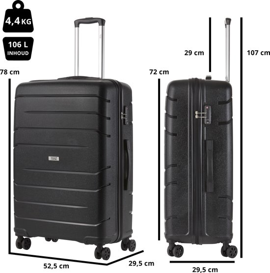 TravelZ Big Bars Reiskoffer 78 cm met dubbele wielen - Trolley koffer met  TSA-slot - Zwart | bol.com