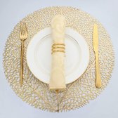 Gouden Placemat Leaf - Rond -  Set van 4 Stuks - Bloem - Blad Goud- Elegant - Chique - Feest - Bruiloft - Trouwen - Hoogwaardig kwaliteit - 38 cm - Feestelijk Dineren