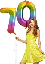 Regenboog cijfer ballon 70 helium gevuld.
