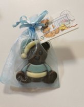 25 stuks chocolade blauwe teddy beer in organzazakje voor babyshower of geboorte