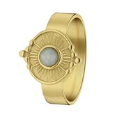 Lucardi Dames Goldplated ring met ronde cats eye - Ring - Cadeau - Staal - Goudkleurig