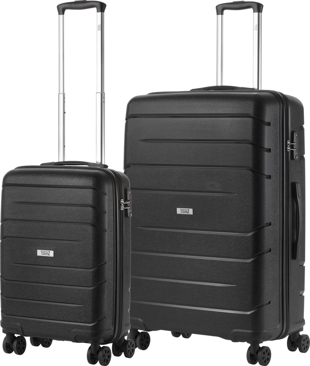 TravelZ Big Bars Kofferset 2-delig - Handbagage 35L en Grote Koffer 106L - Zwart - Travelz