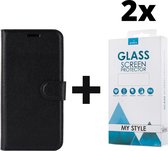 Kunstleer Bookcase Hoesje Met Pasjeshouder Samsung Galaxy S10e Zwart - 2x Gratis Screen Protector - Telefoonhoesje - Smartphonehoesje