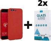 Siliconen Backcover Hoesje Huawei P10 Rood - 2x Gratis Screen Protector - Telefoonhoesje - Smartphonehoesje