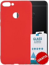 Siliconen Backcover Hoesje Huawei P Smart Rood - Gratis Screen Protector - Telefoonhoesje - Smartphonehoesje