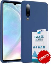 Siliconen Backcover Hoesje Huawei P30 Lite Blauw - Gratis Screen Protector - Telefoonhoesje - Smartphonehoesje