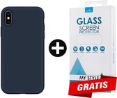 Siliconen Backcover Hoesje iPhone XS Blauw - Gratis Screen Protector - Telefoonhoesje - Smartphonehoesje