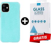 Backcover Slangenprint Fashion Hoesje iPhone 12 Mini Mintgroen - Gratis Screen Protector - Telefoonhoesje - Smartphonehoesje