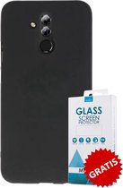 Siliconen Backcover Hoesje Huawei Mate 20 Lite Zwart - Gratis Screen Protector - Telefoonhoesje - Smartphonehoesje