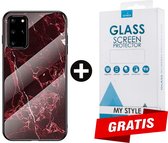 Backcover Marmerlook Hoesje Samsung Galaxy S20 Plus Rood - Gratis Screen Protector - Telefoonhoesje - Smartphonehoesje