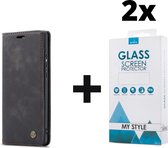 CaseMe Bookcase Pasjeshouder Hoesje Samsung Galaxy A50 Zwart - 2x Gratis Screen Protector - Telefoonhoesje - Smartphonehoesje