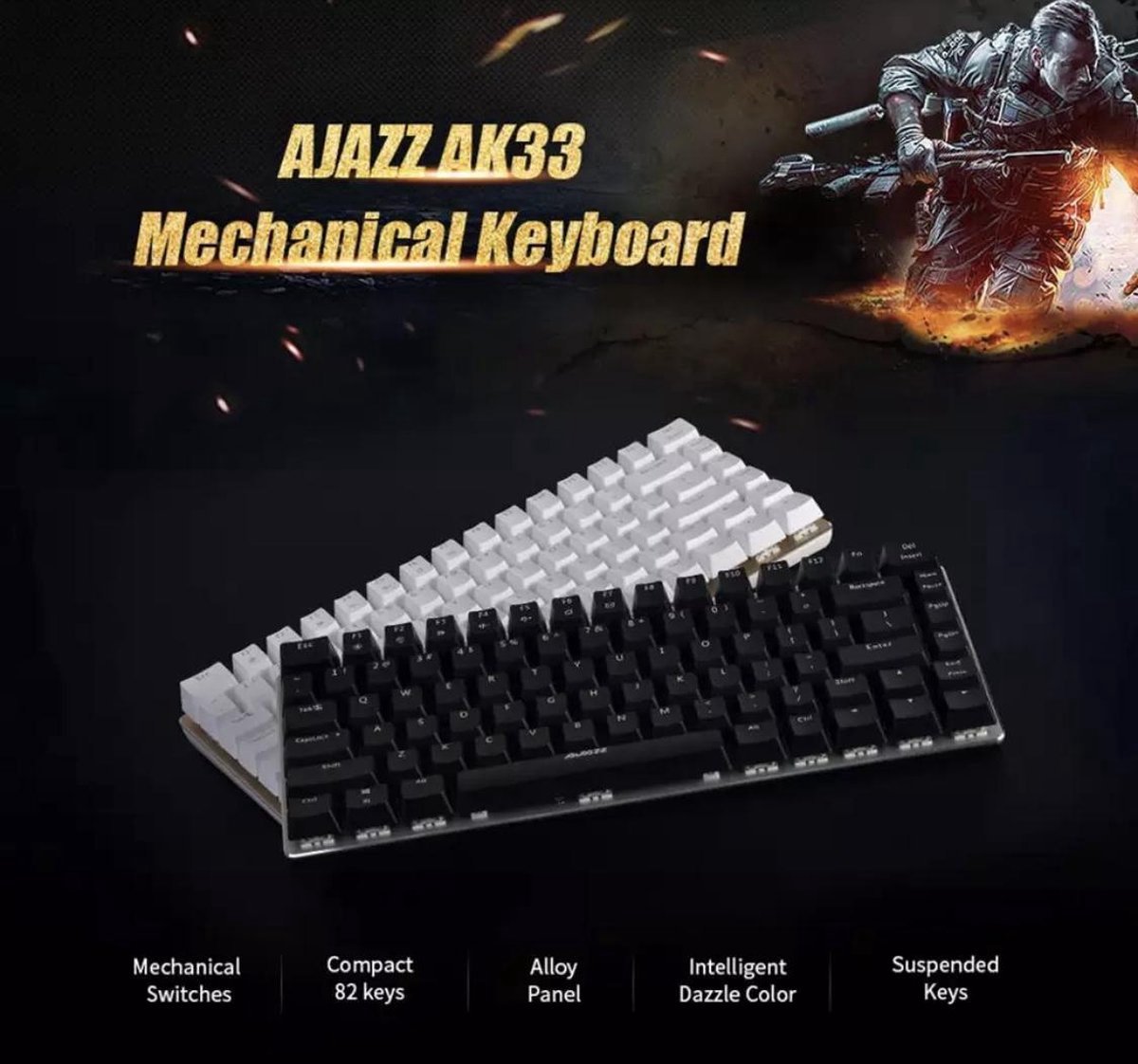 Ajazz Nacodex AK33 | Clavier de Gaming mécanique | Siècle des Lumières RVB  | 82 Bouton... | bol