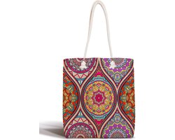 Schoudertas dames met rits - Oosterse Motieven bedrukt - Canvas 45x50 - Strandtas - Shopper tas - Dames tassen - Zomer - Hobby