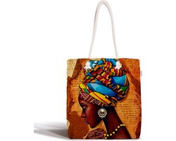 Schoudertas dames met rits - Afrika bedrukt strandtas - Canvas 45x50 - Strandtas - Shopper tas - Dames tassen - Zomer - Hobby