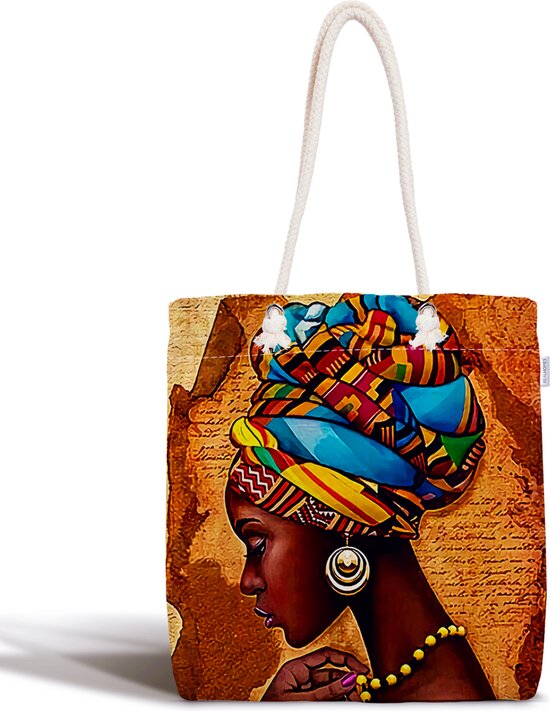 Schoudertas dames met rits - Afrika bedrukt strandtas - Canvas 45x50 - Strandtas - Shopper tas - Dames tassen - Zomer - Hobby
