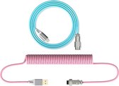 Keycap World - Blauw - Roze  - Coiled Cable Usb C - Coiled Cable - USB C kabel - Keycaps - Keycap - Usb C - Mechanisch Toetsenbord