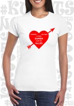 ZONDER JOU BEN IK NIKS SAMEN ZIJN WE ALLES dames t-shirt - Wit - Maat XS - korte mouwen - leuke shirtjes - quotes - kwoots - Valentine - Valentijnsdag