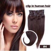 Clip in human haar hairextensions silky straight kleur 4 bruin 55cm