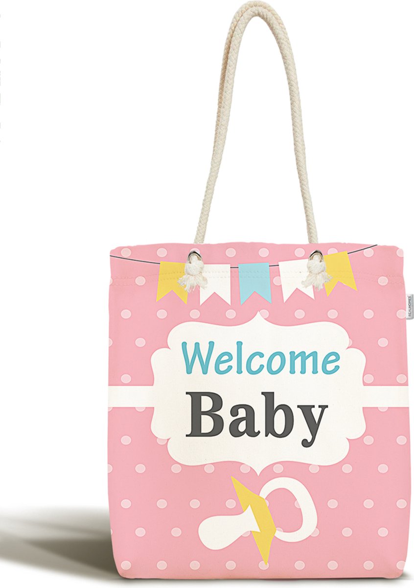 Schoudertas dames met rits - Babytas - Welcome baby - Canvas 45x50 - Strandtas - Shopper tas - Dames tassen - Zomer - Hobby