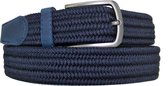 Donkerblauw - Elastische Comfort Riem Delux - maat 120 cm - Gevlochten - 100% Elastisch - Nikkelvrije Gesp