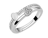 Ring dames | dubbele ring | zilveren ring dames | zirkonia steentjes | hartjes ring | zilver 925 | one size ring | verstelbare ring | cadeau voor vrouw | liefdescadeau | valentijnscadeautje voor haar | valentijn
