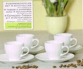 set van 2x4 espressokopjes porselein wit  ca 8,7x6,5x5,8 cm  kopjes/ schoteltjes ca 12,5x12,5x1,9 cm wit klassiek ontwerp