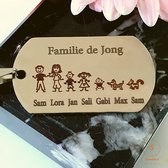 Familie sleutelhanger Titanium graveren met poppetjes en namen - Moederdag cadeau