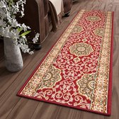 Tapiso Bali PP Tapijtloper Rood Beige Gebloemd Gang Woonkamer Vloerkleed Maat- 70x1350