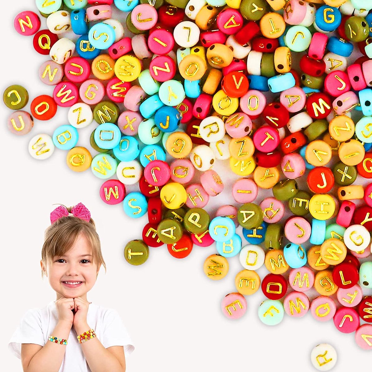 Behave Letterkralen Set - Multi Kleur met Gouden Letters - Acryl - Kralen - Alfabet Kralen - Bedels - 7mm - 624 Stuks — afbeelding 4