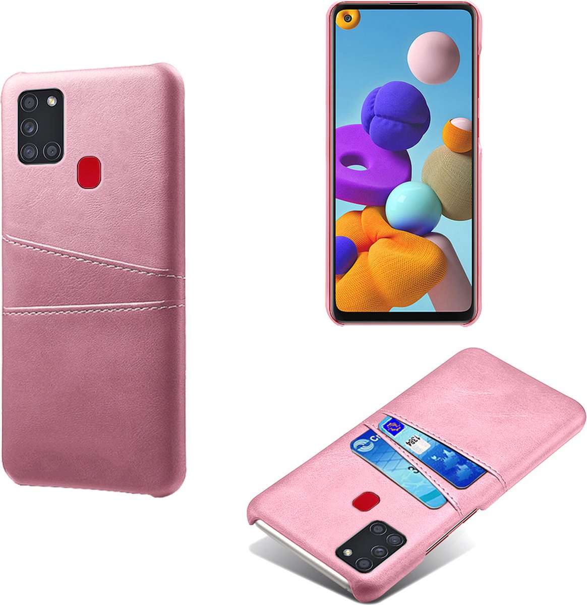 Backcover met Opbergvakjes + PMMA Screenprotector voor Galaxy A21s _ Roze Goud