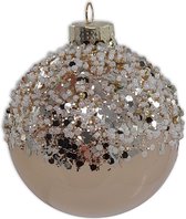 BSIK - Kerstornament glitters - Beige kerstbal - Glas - 8x8cm