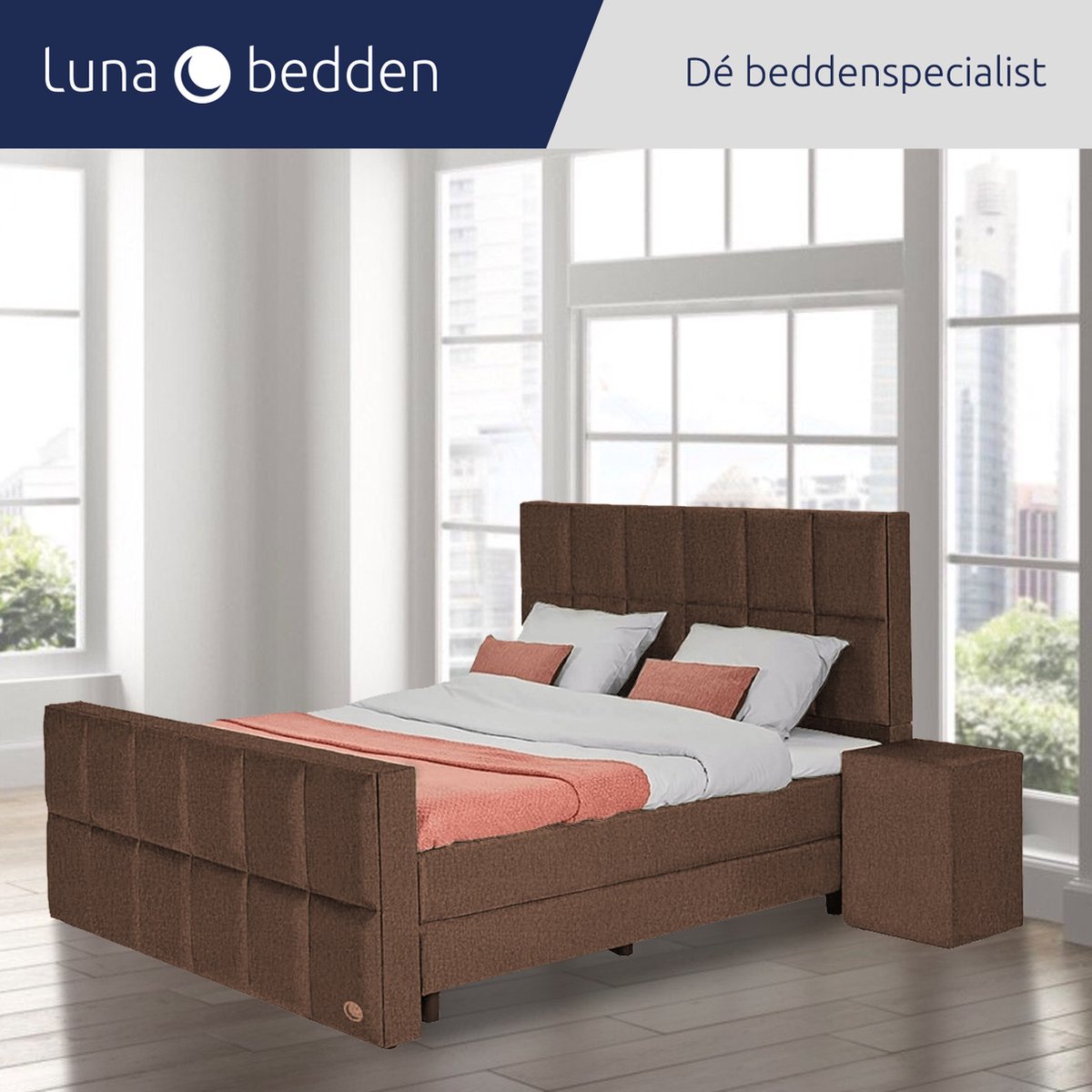 Luna Bedden - Boxspring Skye - 200x220 Compleet Bruin 12 Vakken Bed